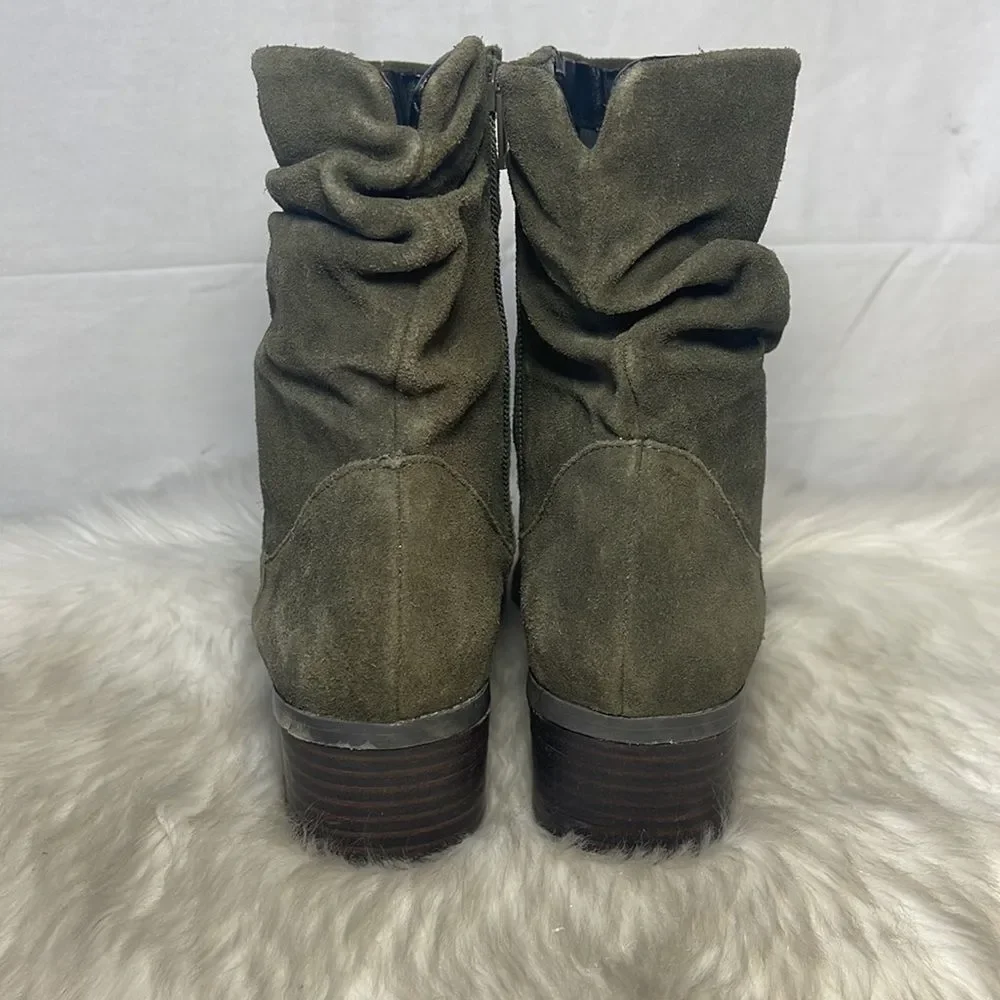Aldo Olive Green‎ Suede Side Zip Ruched Booties Sz 8